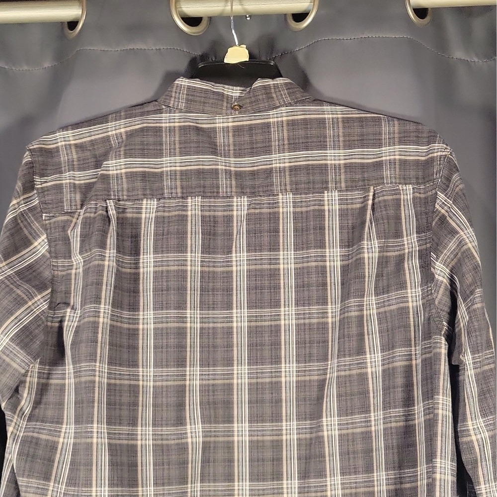Haggar Men's Big & Tall LT Plaid Woven Cotton/Poly Button-Down Shirt Gray/White - Picture 11 of 14